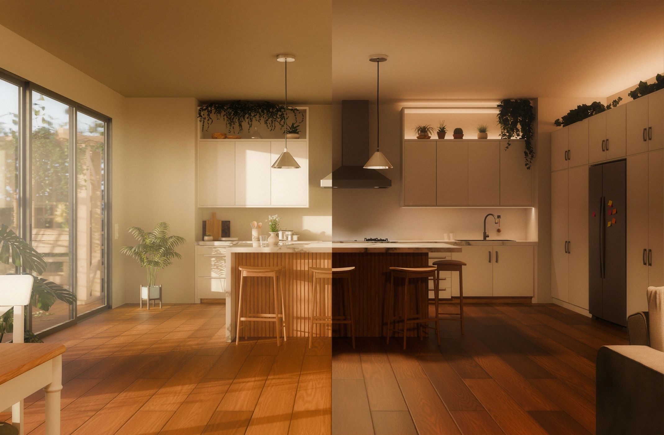Modern kitchen with an island and quartz countertop